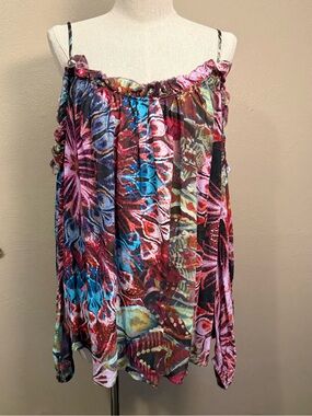 Karen Kane Colorful Multicolor Open Shoulder Floral Boho Top Womens Size XL
